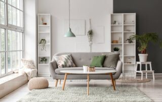 Interior,Of,Light,Living,Room,With,Grey,Sofa,,Coffee,Table